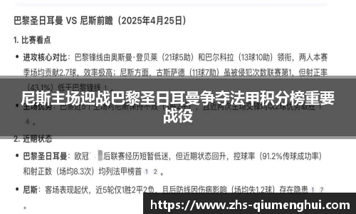 尼斯主场迎战巴黎圣日耳曼争夺法甲积分榜重要战役